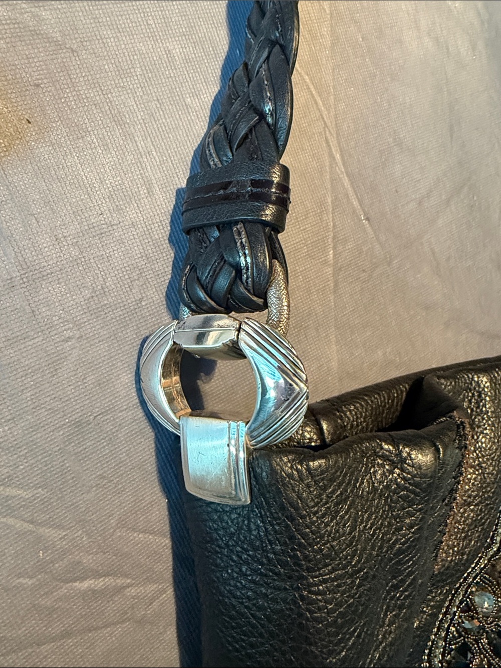 Brighton Black Leather Shoulder Bag with Jeweled Mandala - Picture 4 of 7